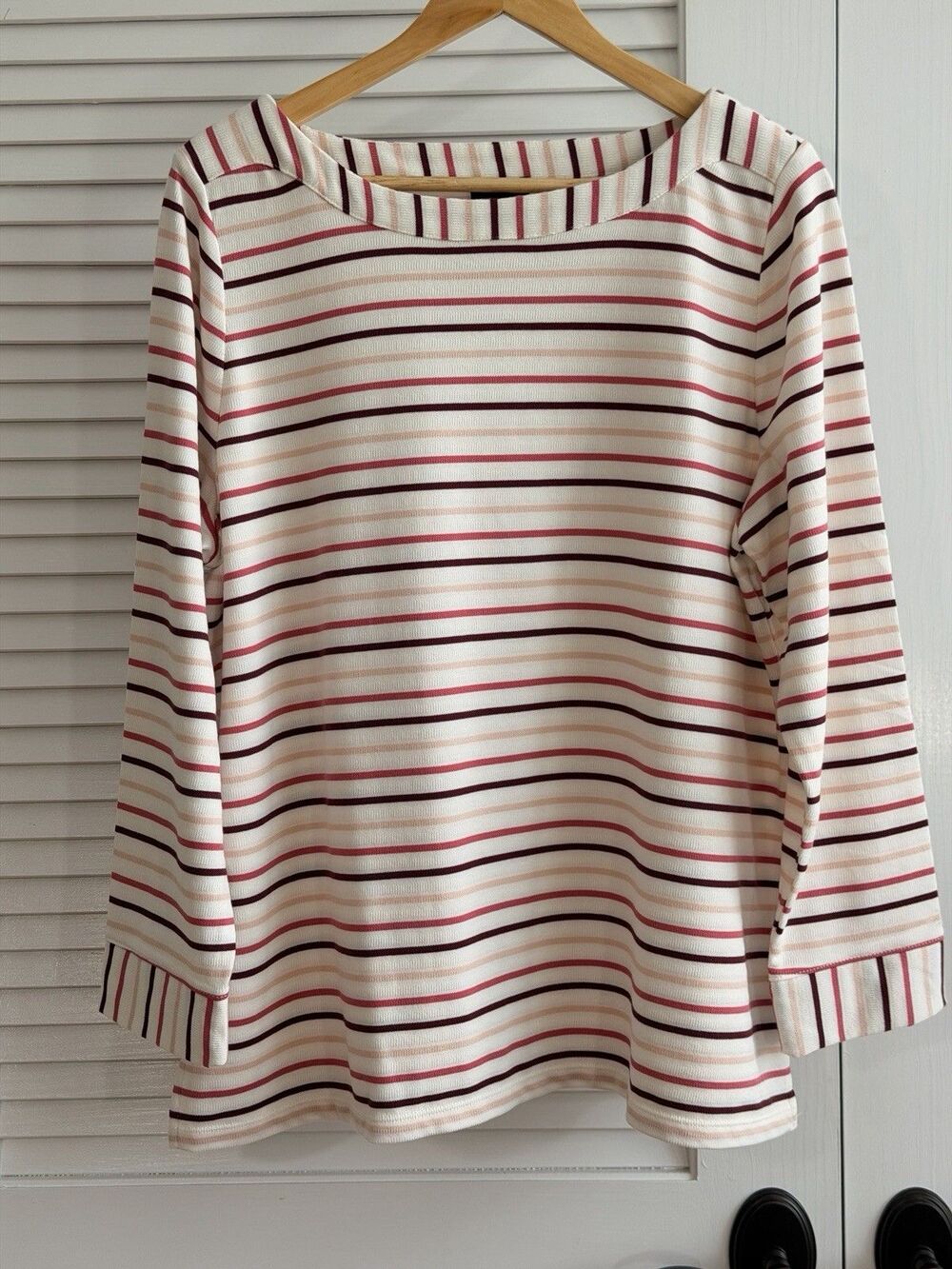 Talbots Plus Petite 2XP Striped Knit Top Pink Burgundy 3/4 Sleeve NWT